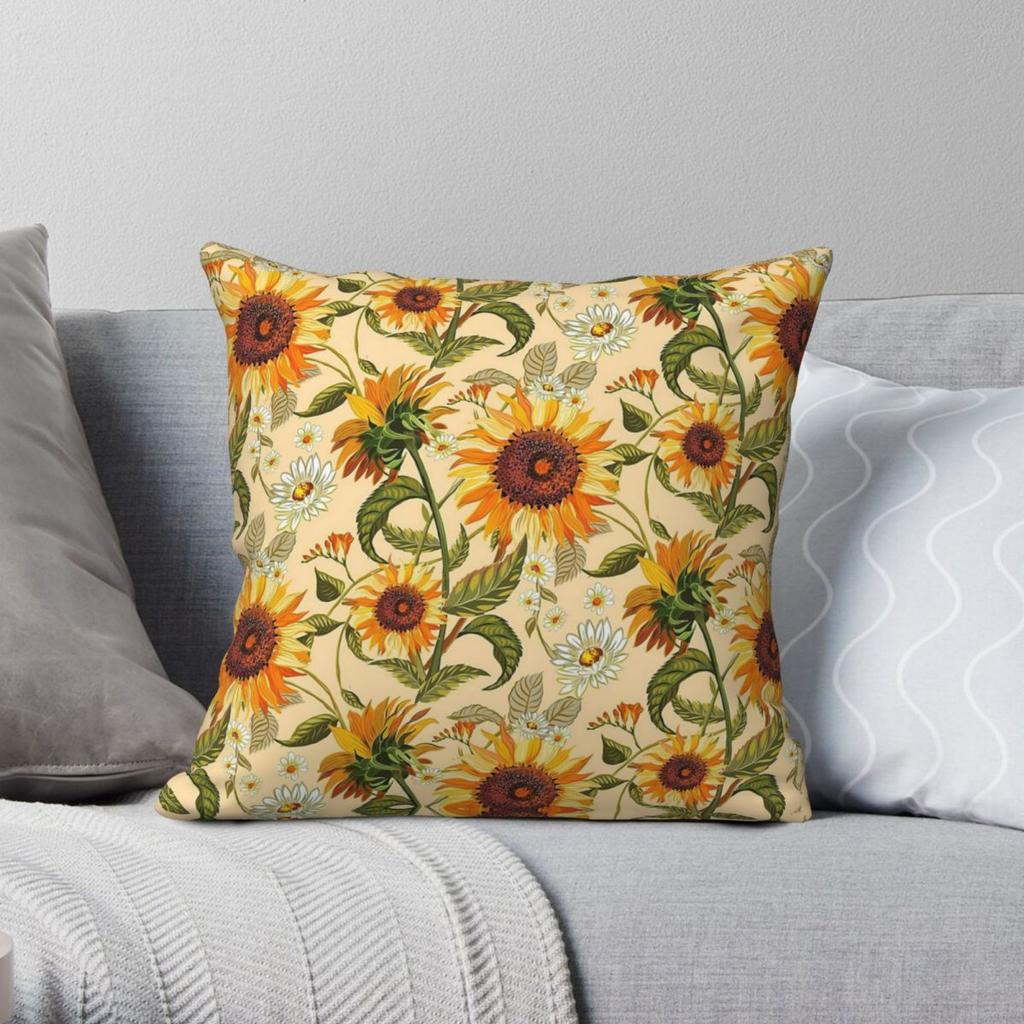 Girasoli Fiori Giallo Arancio Federa Quadrata Poliestere Lino Velluto Creativo Zip Decorazione Custodia Cuscino per Stanza