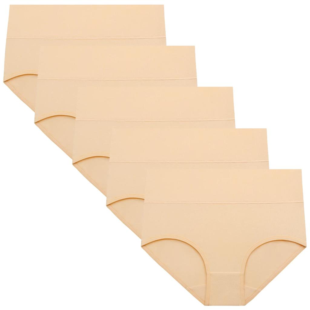 Women Soft Cotton Underwear Comfortable No Muffin Top Briefs Female High Rise Belly Control Panties Sets Black Plus Size