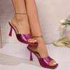 Fashion Luxury Gold Silver High Heels Sandals Women 2025 Slip on Square Toe Summer Slippers Woman Plus Size 43 Thin Heeled Party Shoes