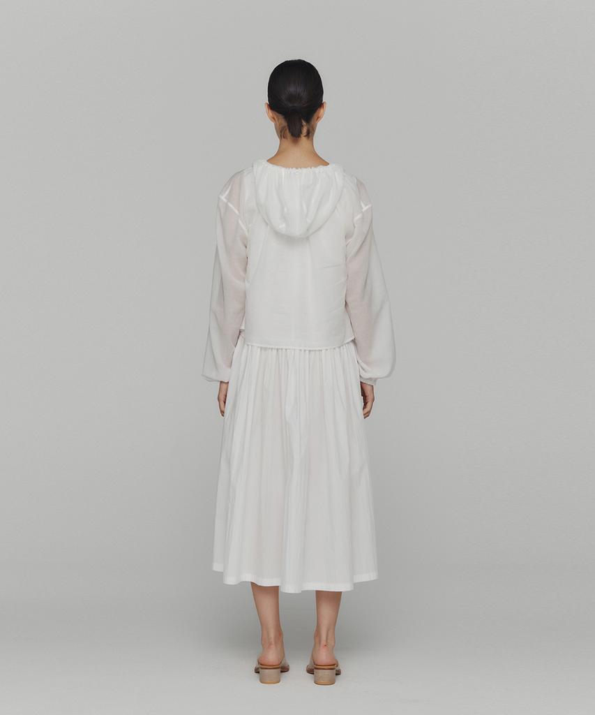 Amomento Sheer Shirring Hooded Blouse_White