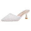 2020 Baotou half slippers women wear thin heels retro mesh high heels cool slippers pointed fairy style women's shoes