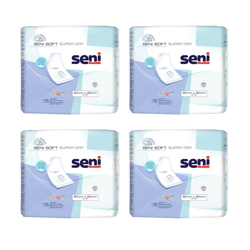 Breathable Absorbent Pad 90cm x 60cm Seni Soft Super Dry 15 Pcs x 4 Pack