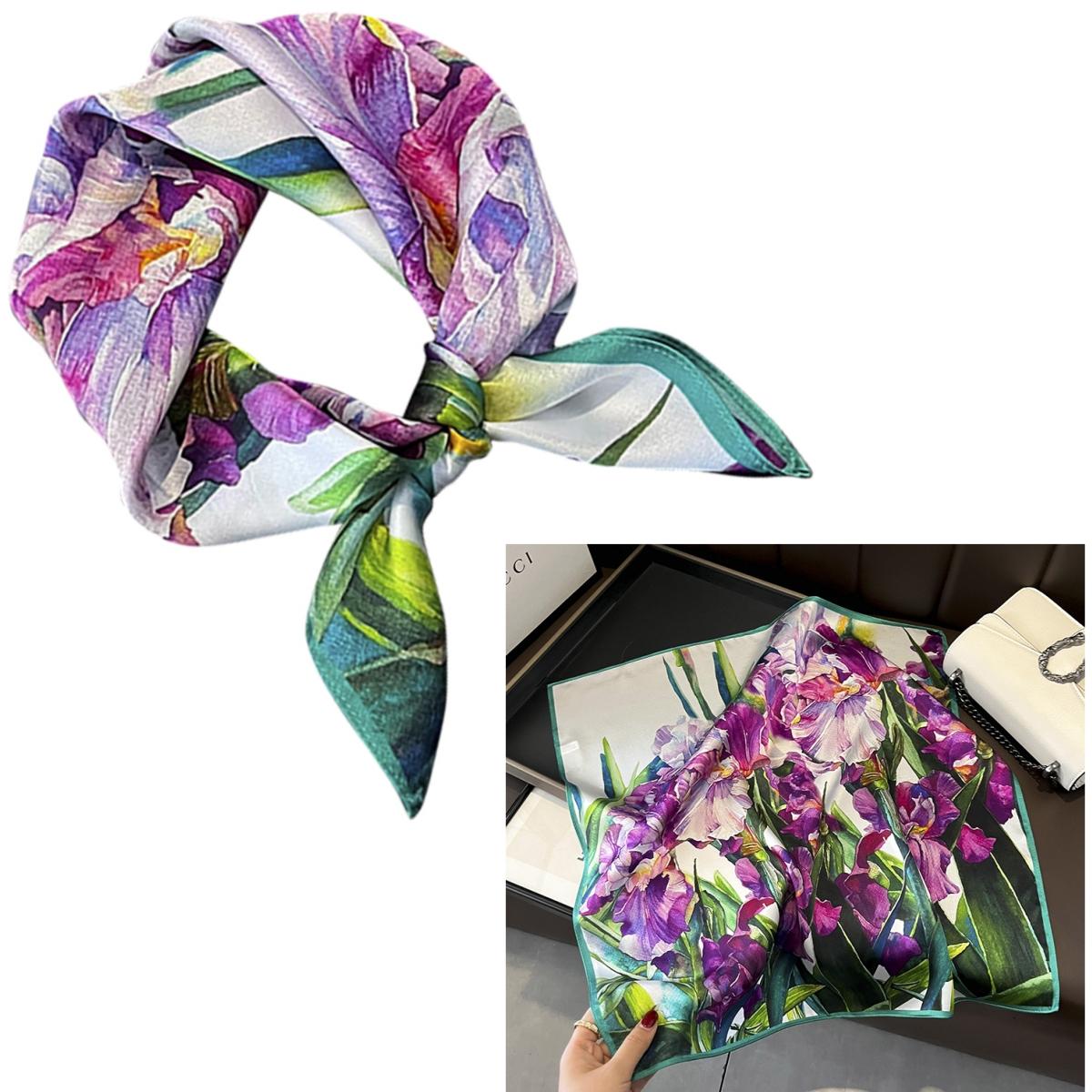 

Women 100% Mulberry Real Silk Scarf 53cm Luxury Kerchief Spring Autumn Neckerchief Brand Oil Painting Chinese & Painting Style