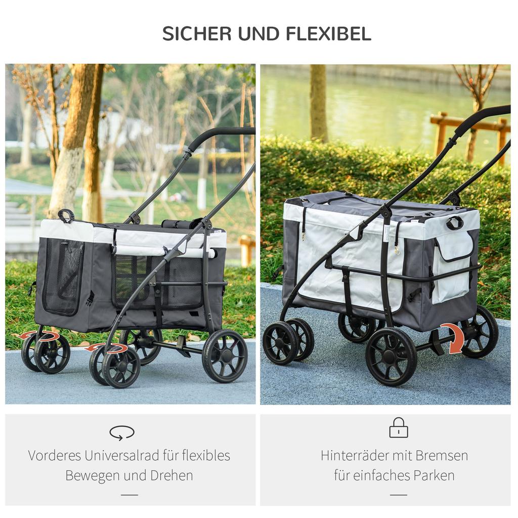 Foldable Dog Stroller, Pet Travel Crate, with Detachable Carrier, Soft Padding, for Mini, Small Dogs - Grey