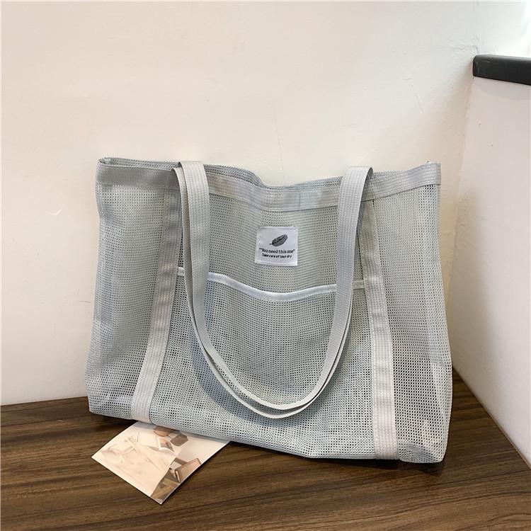 2025 One-Shoulder Transparent Mesh Tote Bag - Large Capacity Beach/Shopping Bag