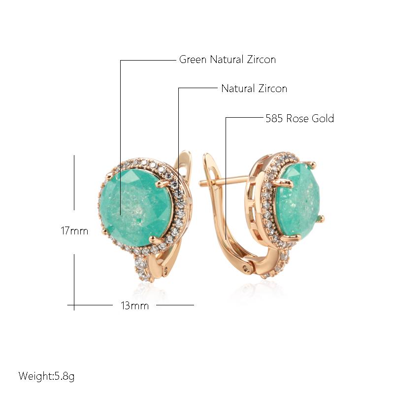 New Emerald Round Cut Zircon Drop Earrings For Women Luxury  Rose Gold Color Wedding Accessories Fine Daily Jewelry