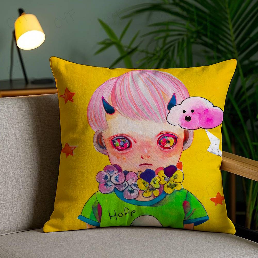 Anime H-Hikari Shimoda Illustrations Pillow Case Custom Printed Brushed Fleece Pillow, Baby Skin-Touch, Eco-Friendly Dye-Sublima