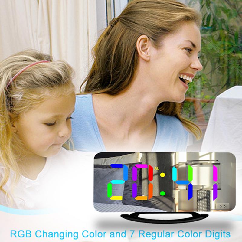 Digital Alarm Clocks LED Electronic Clock Desk/ Wall Clocks for Bedroom Living Room Office Large Display Mirror Surface Niditon