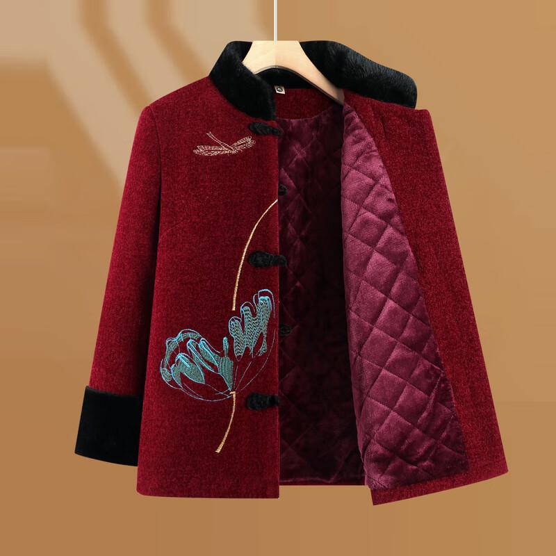 Elderly Women's Fleece-Lined Tang Suit Winter Jacket