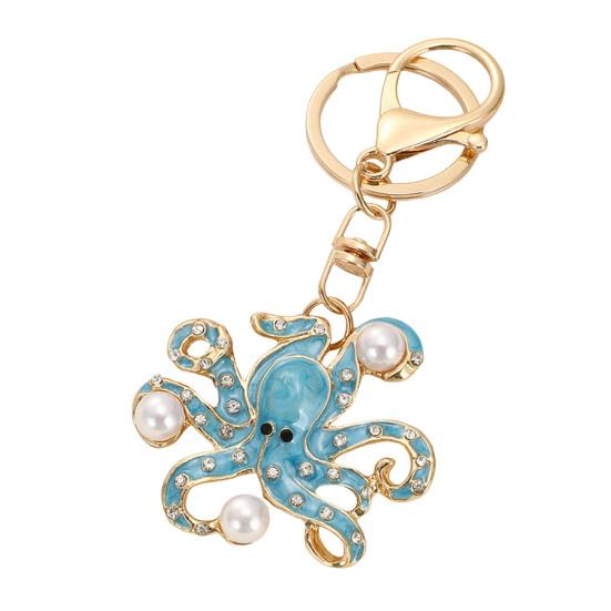 Keychain Pendant Imitation Pearls Rhinestones Inlaid Octopus Shape Key Chain with Lobster Clasp Bag Charm Backpack Accessory