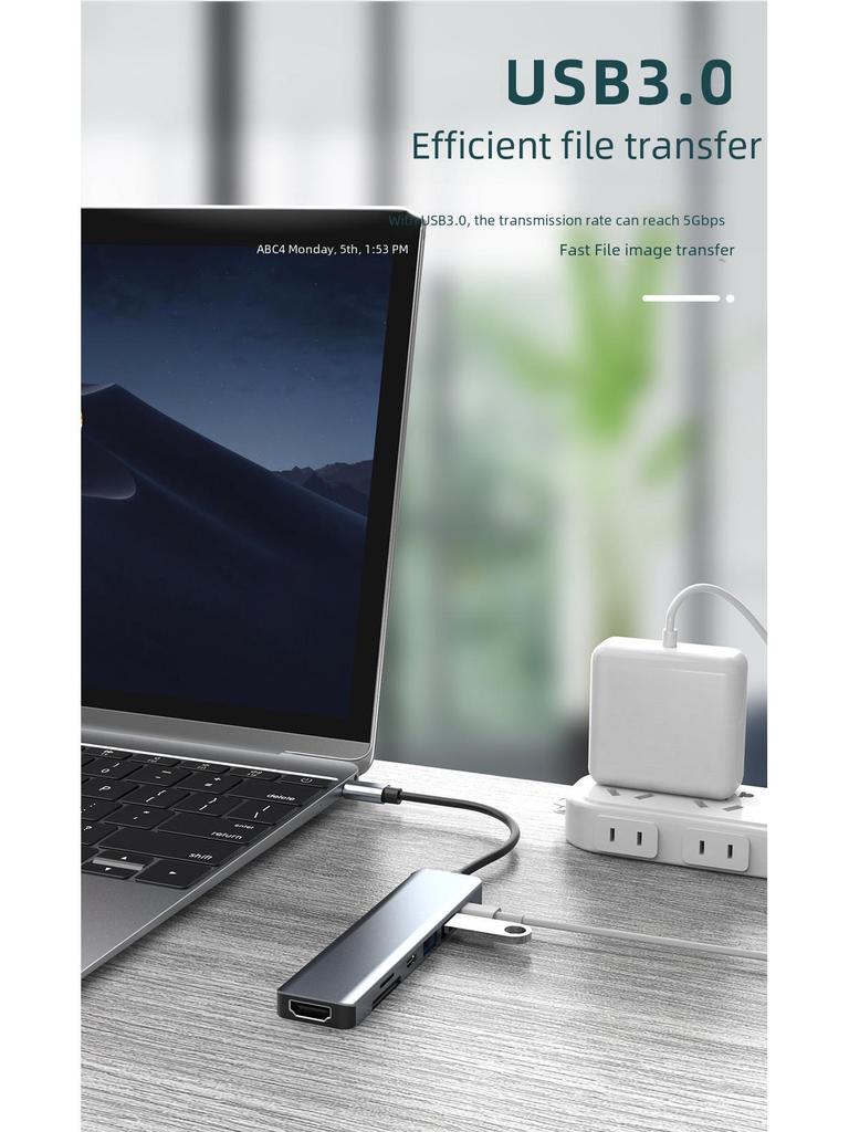 Cross-Border Type-C Hub: 7-in-1 Expansion Dock for Apple, Huawei, USB Devices