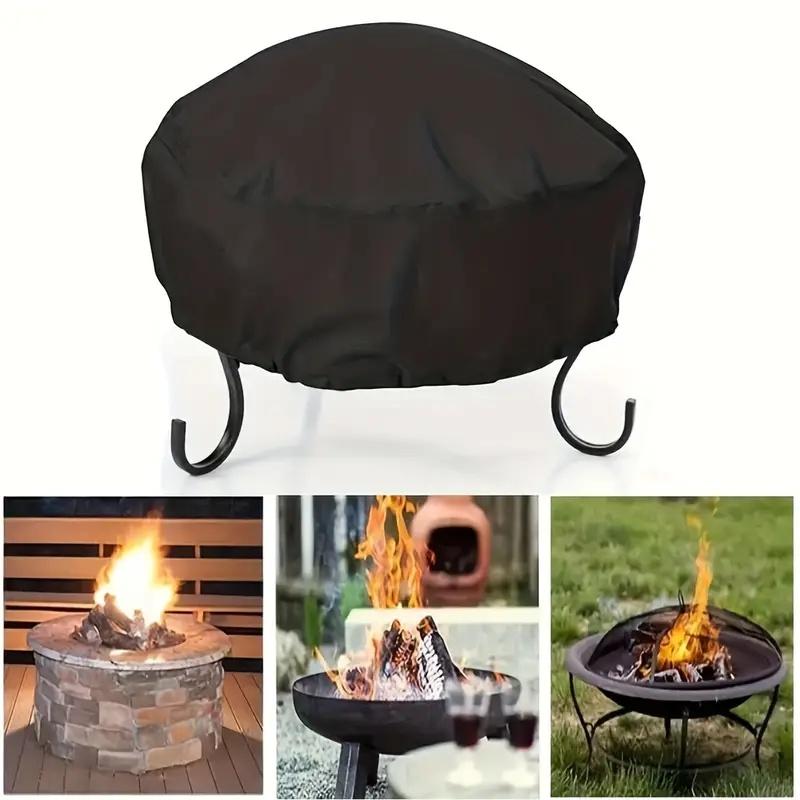 Duty Outdoor Fire Pit Cover - Full Coverage Round BBQ Grill Cover with Drawstring Closure, Fire Pit Cover for Outside