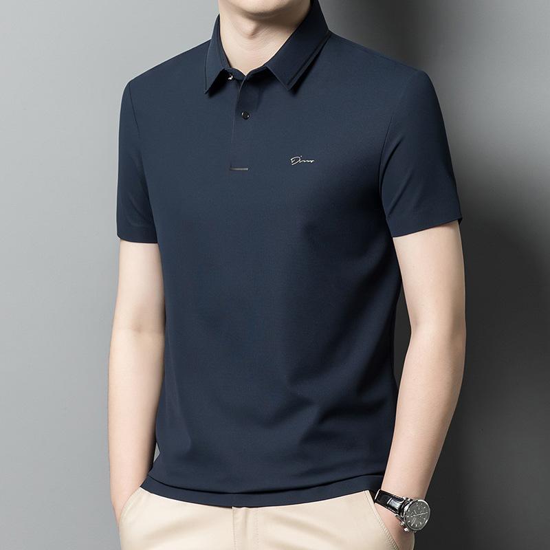 Summer New Young and Middle-Aged Men's Clothing Solid Color Polo Collar Simple Casual Seamless Comfort Short-Sleeved Polo Shirt