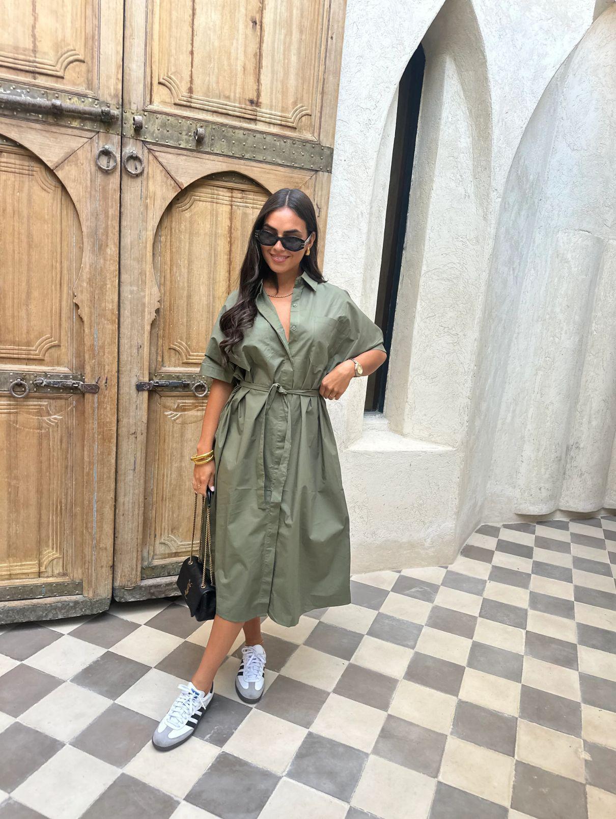 Women s Standalone Belted Long Shirt Dress 2026 M армия зеленый