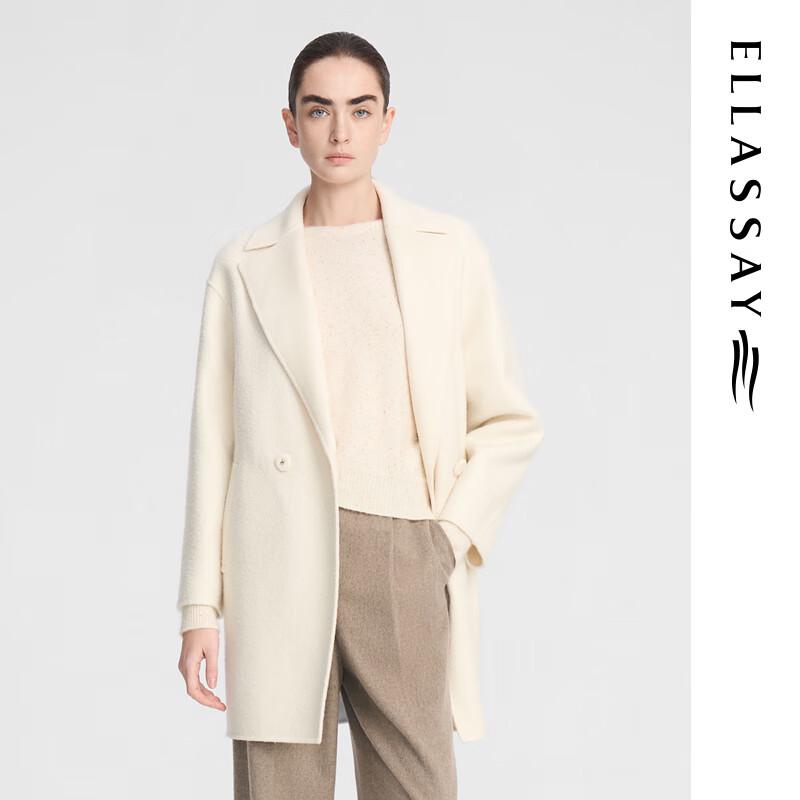 

ELLASSAY Women s Elegant Pearlescent White Cashmere Blend Coat S