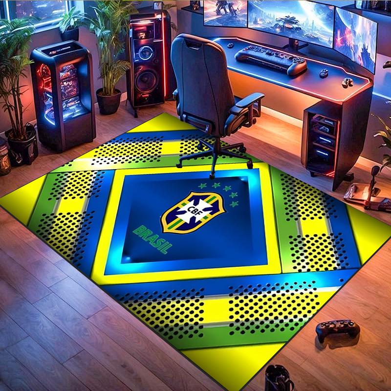 Brazil CBF National Team Dot Pattern Diamond Frame Print Doormat Non Slip Rectangular Floor Mat Soccer Fan Entrance Rug