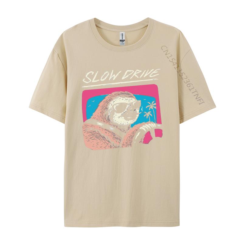 Mens Clothing Slow Drive Funny Sloth Lazy Cute Tshirts Men Clothes Premium Cotton TShirt Tee Graphic Tshirts
