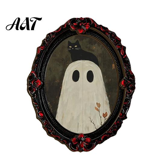 Dark Aesthetic Metal Cabinet Magnets Halloween Wooden Refrigerator Magnets, Vintage Gothic Oval Frame Fridge with Witch Indoor Theme Decorations Ghost