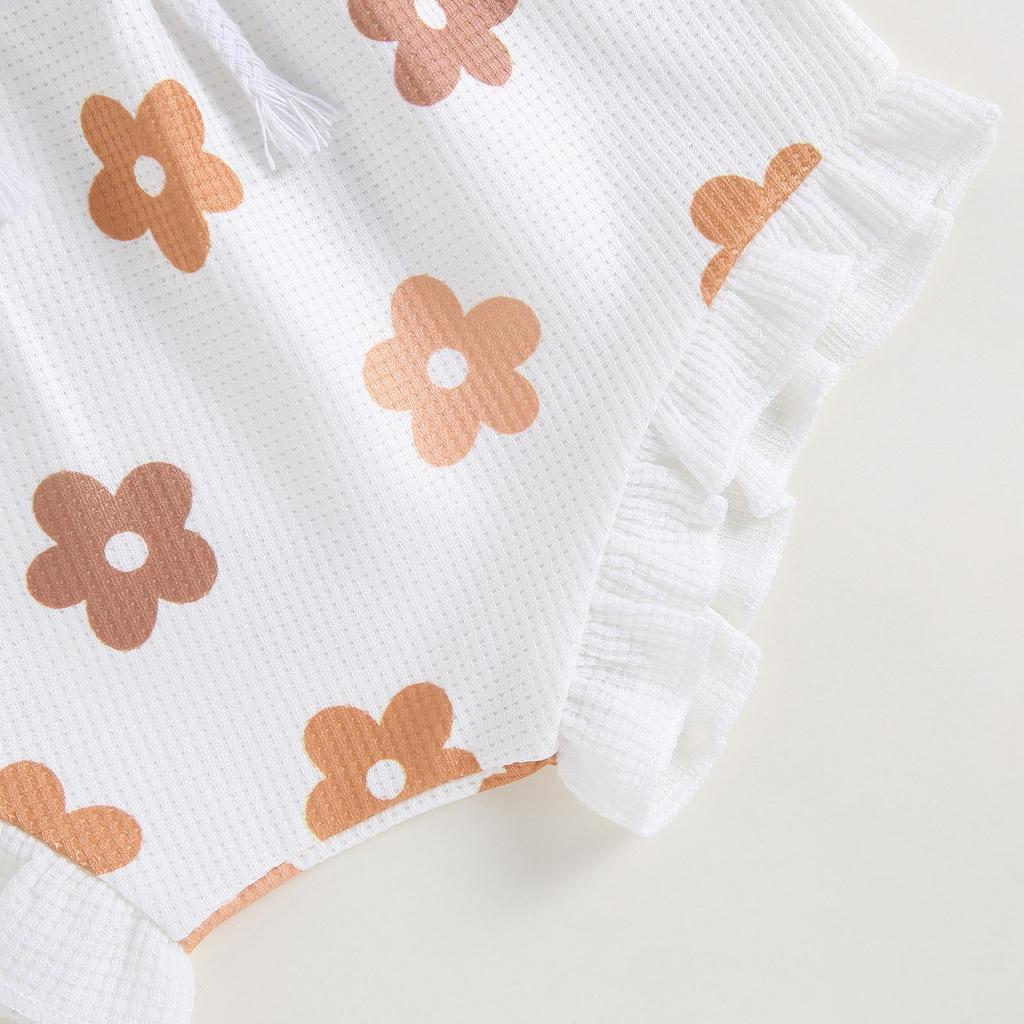 Baby Girl Summer Clothes Floral Print Sleeveless Romper and Ruffle Shorts Headband Set 3PCS Outfits 0-18 Months