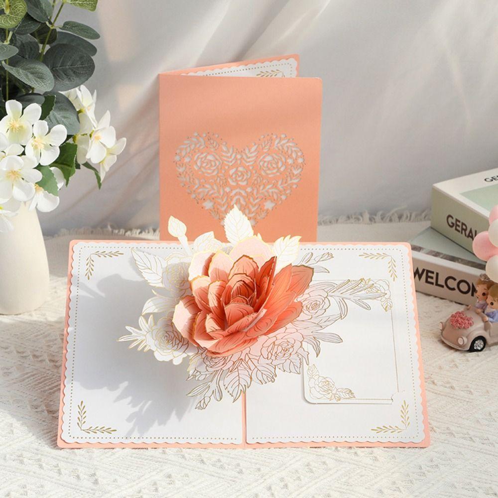 New Pop Up 3D Rose Flower Card with Envelope Handmade Greeting Cards Paper Card Gifts