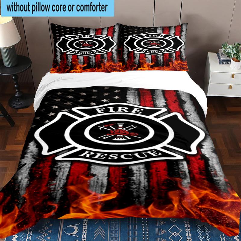 Firefighter Braving Flames 3pcs Bedding,Including 1pc Duvet Cover And 2pcs Pillowcases Perfect for Christmas,Ideal for Bedroom, Dormitory