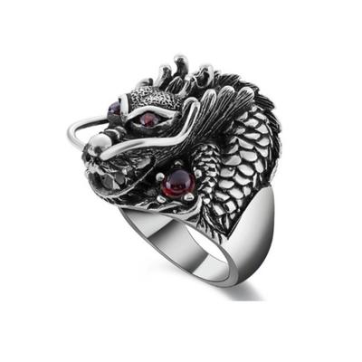 Personalized Men's Titanium Steel Diamond Ring Retro Exaggerated Red-eyed Dragon Ring