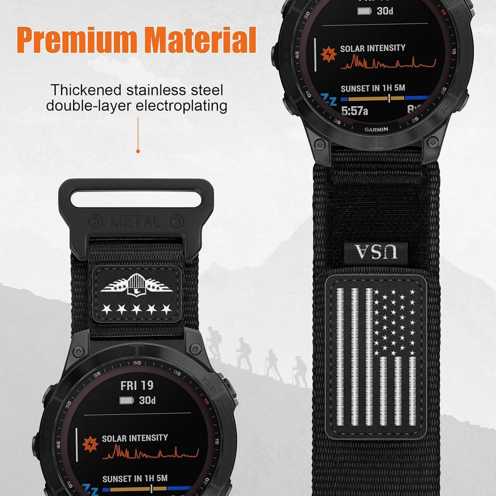 Rugged Nylon Bands for Garmin Fenix 7/Fenix 6/Fenix 5/Fenix 8 E 47mm/5 Plus/6 7 Pro Band for Men,Quickfit Sports Strap Fabric Smartwatch Wristband