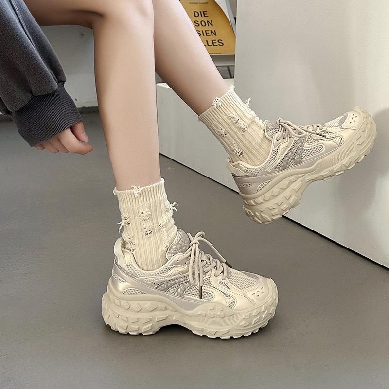 

Производитель-источник Парижские шины обувь женская весна 2025 новая обувь папы платформа шнуровка цветовая гамма увеличивает удачу 40 золотой