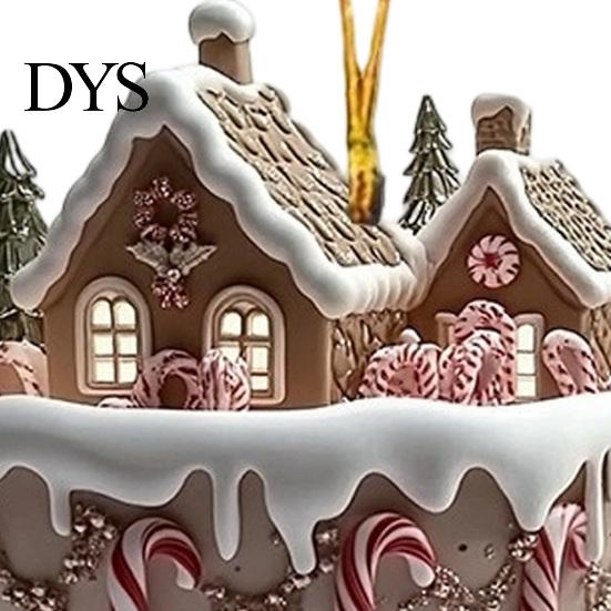 Lightweight Key Chain Accessories 2Pcs Fairy Tale Coffee Cup Snow House Christmas Ornaments, Double-sided Acrylic Gingerbread Tree Decor Hanging