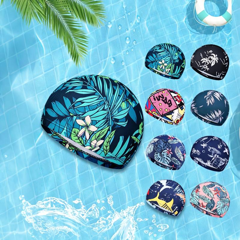 Adults Leaf Print Swimming Cap Ear Protection Non Slip Summer Pool Beach Swim Hat