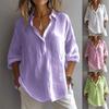 Spring Summer Solid Color Casual Loose Long Sleeved Linen V-neck Shirt for Women Blouses Shirt