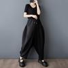 Plus Size Schwarze Vintage-Streifen-Patchwork-Hosen mit hoher Taille, lässig, locker, Frühling, Sommer, Haremshose, Damenhose