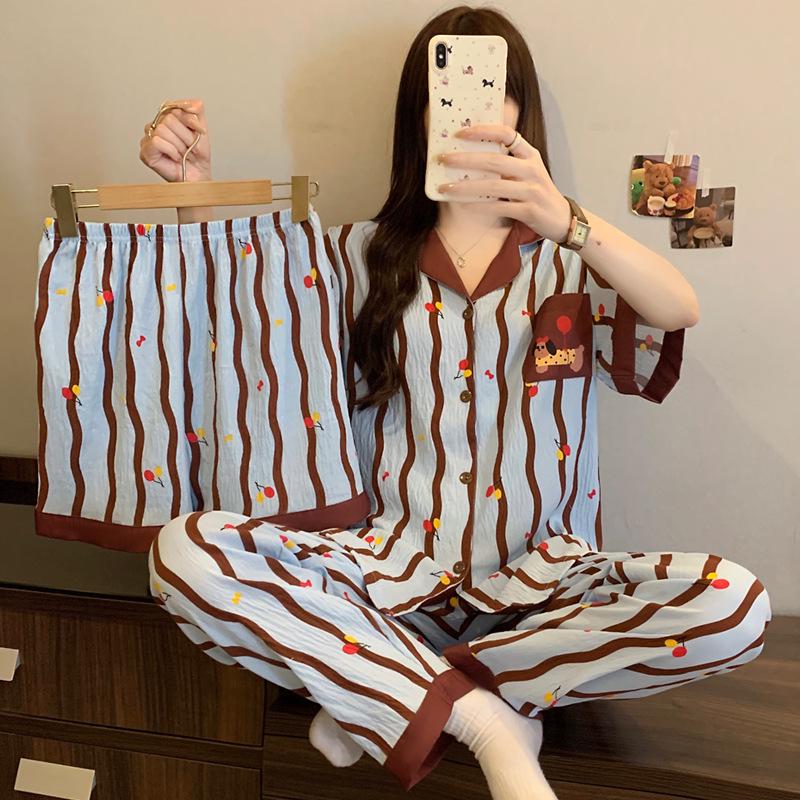 Cloud Cotton Cartoon Pony Pajamas: Women's 2026 Summer Three-Piece Set, Short Sleeve, Fun & Cute Homewear