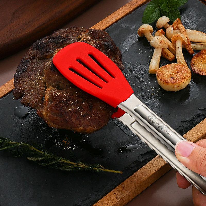 Silicone Hollow Head BBQ Tongs Bread Steak Clips Nonstick Meat Salad Clamp for Home Cooking Utensils Kitchen Accessories