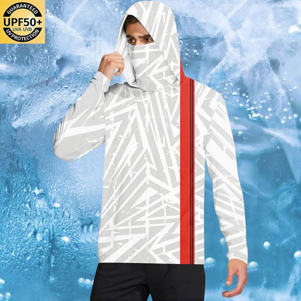 Men's Casual Geometric Print Hooded Long Sleeve Sun Protection Shirt Lightweight Breathable Fabric UV Protection Activewear Top