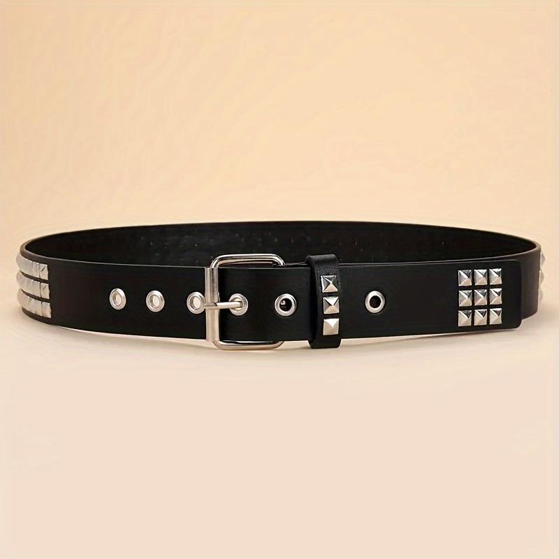 Punk Style Rivet Belt Set, Equipped with Stainless Steel Square Buckle, PU Panel Material, Male and Female Pyramid Rivet Decorat