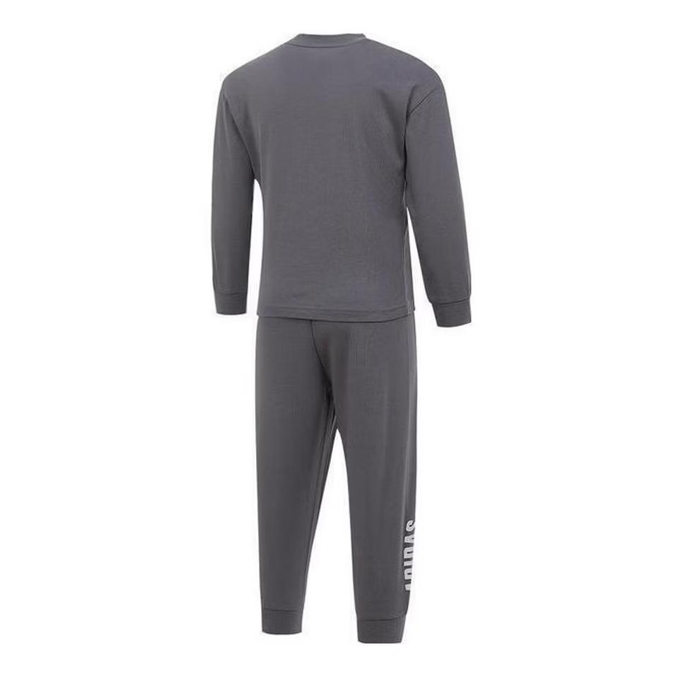 Adidas Casual Sports Suit Ss25 Round Neck Pullover Long Sleeve Sweatshirt Fashion Simple Drawstring Pants Kids suit Dark-Gray KC1551