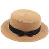 Women Fashion Straw Hat  Retro Bowknot Flat Top Hat Sunshade Beach Hat Summer