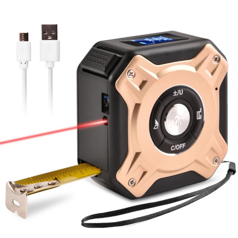 

L aser Tape Measure 2 in 1 Digital La ser Distance Meter Measuring Area/Volume/Pythagorean 131Ft/40M золотистий