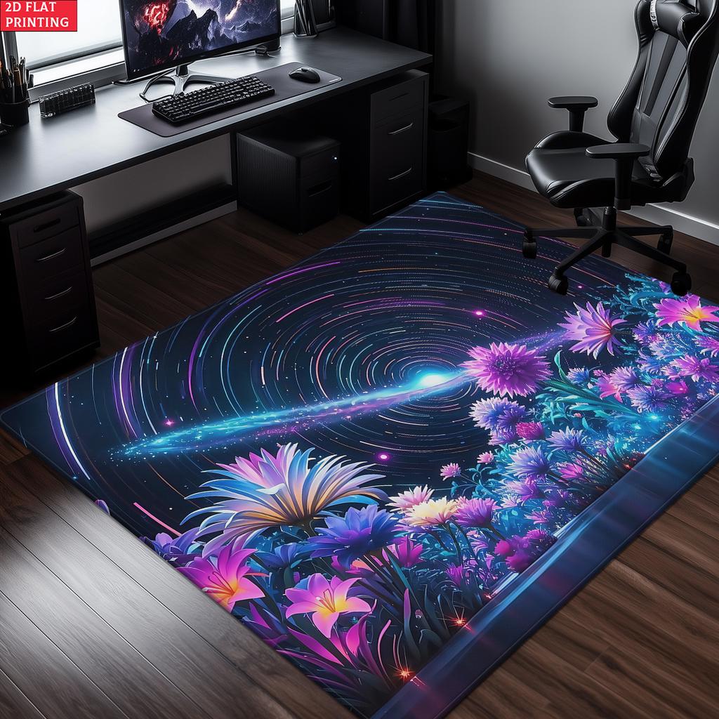 Galaxy Lila Floral Sternenklare Nacht Teppich, Moderner Abstrakter Weltraumteppich für Sofa Couchtisch, Waschbare Heimdeko Matte