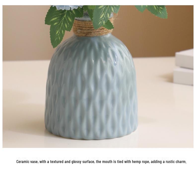 Eucalyptus Ball Chrysanthemum Bouquet in Ceramic Vase - Artificial Dried Flowers for Living Room or Dining Table Decor