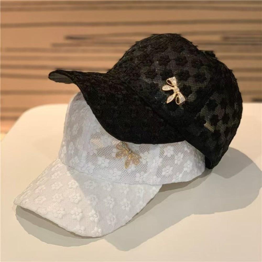 Breathable Hip Hop Cap Lace Rhinestone Bow Peaked Cap Fashion Baseball Cap Outdoor Sports