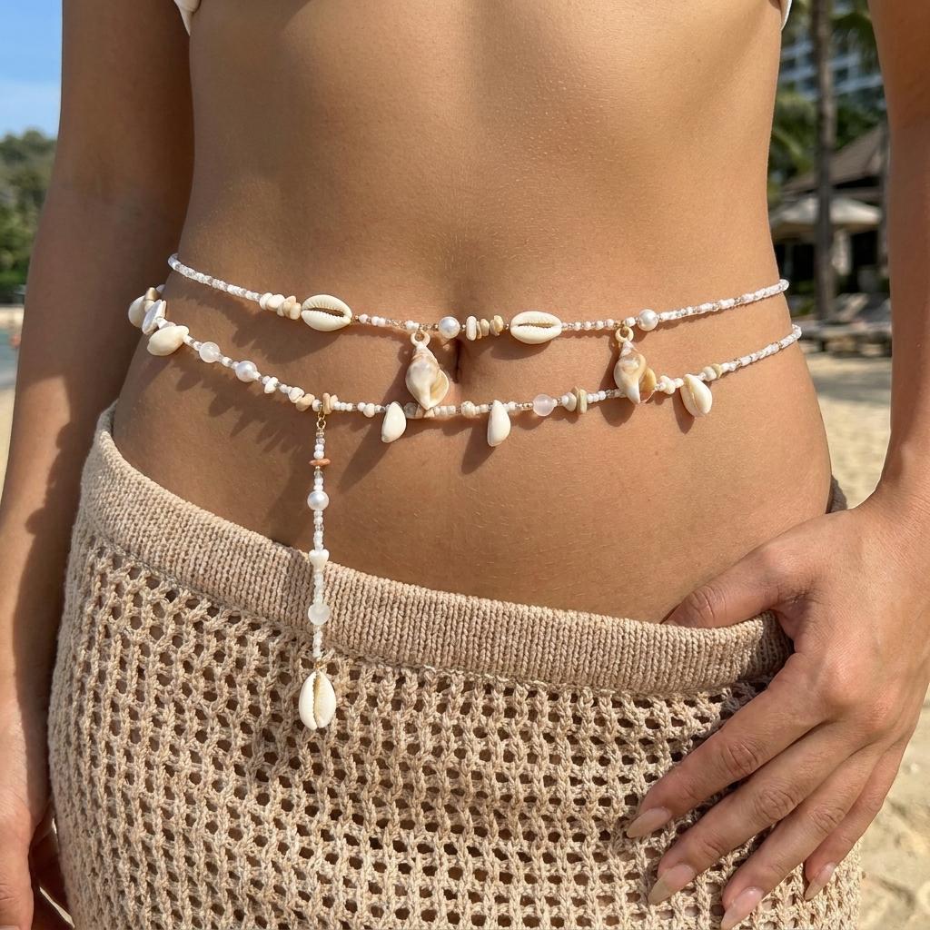 Bohemia Fashion Starfish Shell Belly Chain for Women Multilayer Rice Beads Beaded Body Chain Summer Beach Bikini Sexy Jewelry