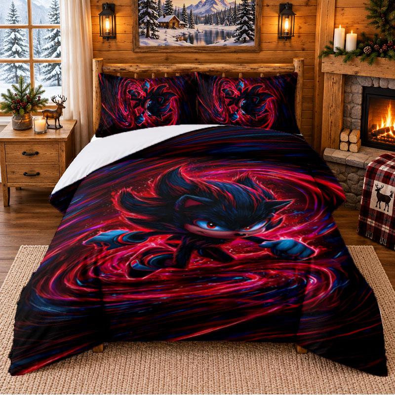 Shadow the Hedgehog Pattern Bedding 3Pcs Set Bed Sheet And Pillowcases For Indoor Bedroom