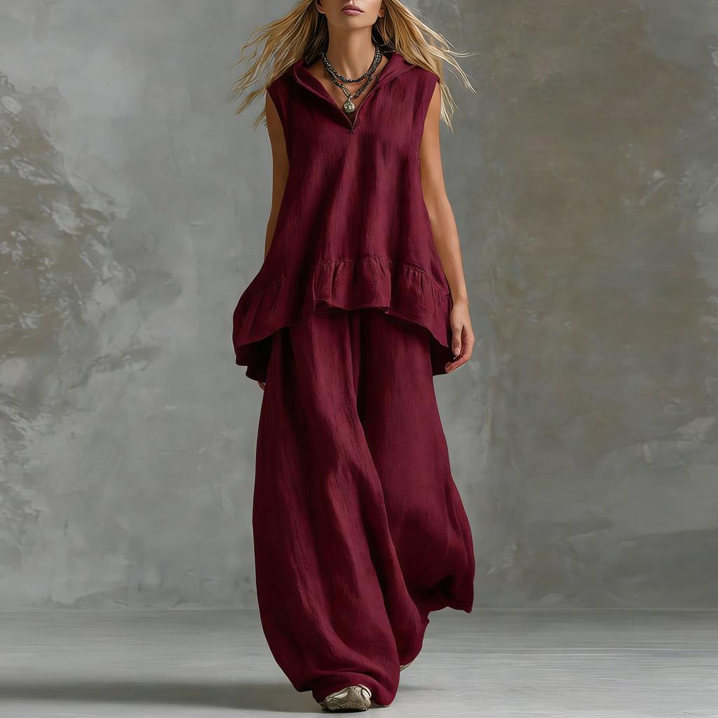 Sleeveless Casual Top and Wide Leg Pants Two Piece Set Lightweight Loose Fit Comfortable Summer Outfit for Women