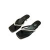 Square head large size toe flip-flops shoes women's 2025 summer new small fragrant style fashion pearl low heel cool slippers women