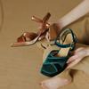New Retro Gold Velvet Women Sandals French Chunky Heel Open Toe Sandals Summer Shoes Heel Women Explosive Spot Buckle Strap