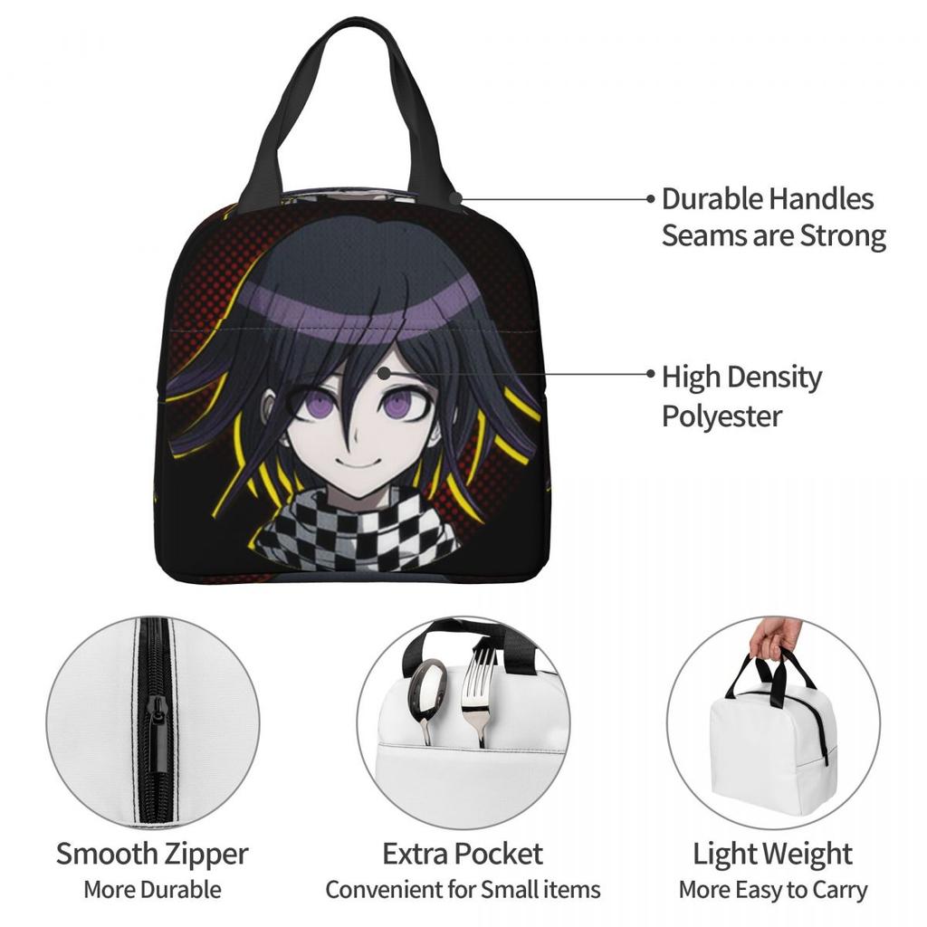 Anime Kokichi Ouma Danganronpa Game Insulated Lunch Bag for Women Children Portable Food Boxes Thermal Lunch Box Tote