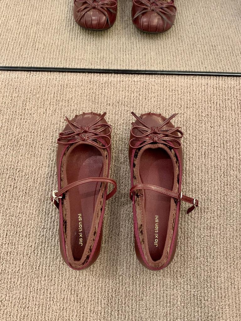 Silver bow round head ballet shoes women's 2025 spring and autumn new bow single shoes inner height increase Mary Jane shoes