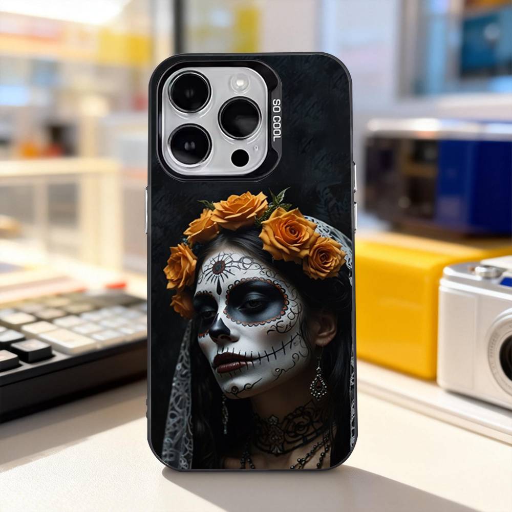 Dead Mexican Catrina Skull For iPhone 11,12,13,14,15,16,17,Pro,Max,Plus,E,Air,Mini Phone Case IMD Matte Black